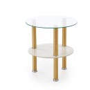 Стол журнальный HALMAR DUCAT S белый мрамор/прозрачный/золотой